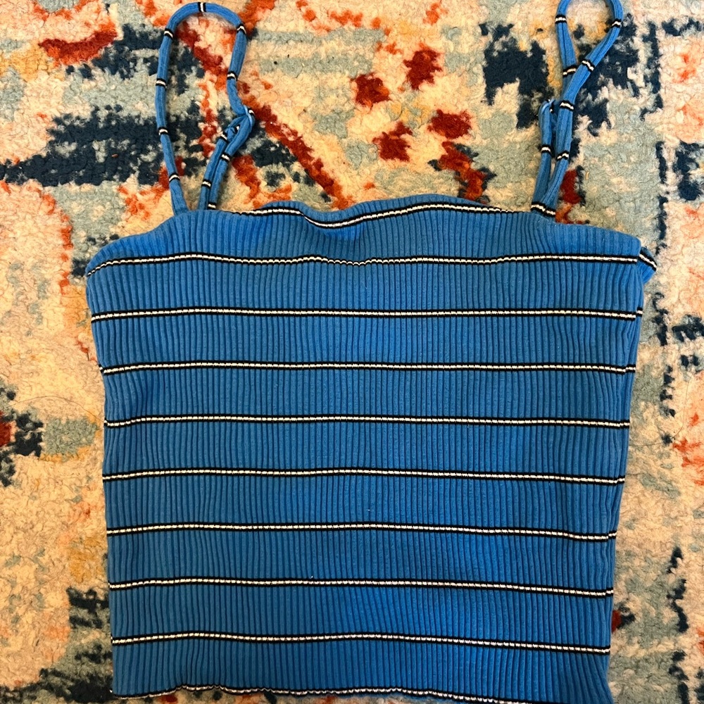 Factorie blue and white striped crop top xs